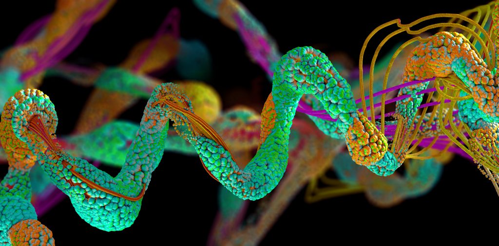 Vista microscópica de cadena de proteína y aminoácidos